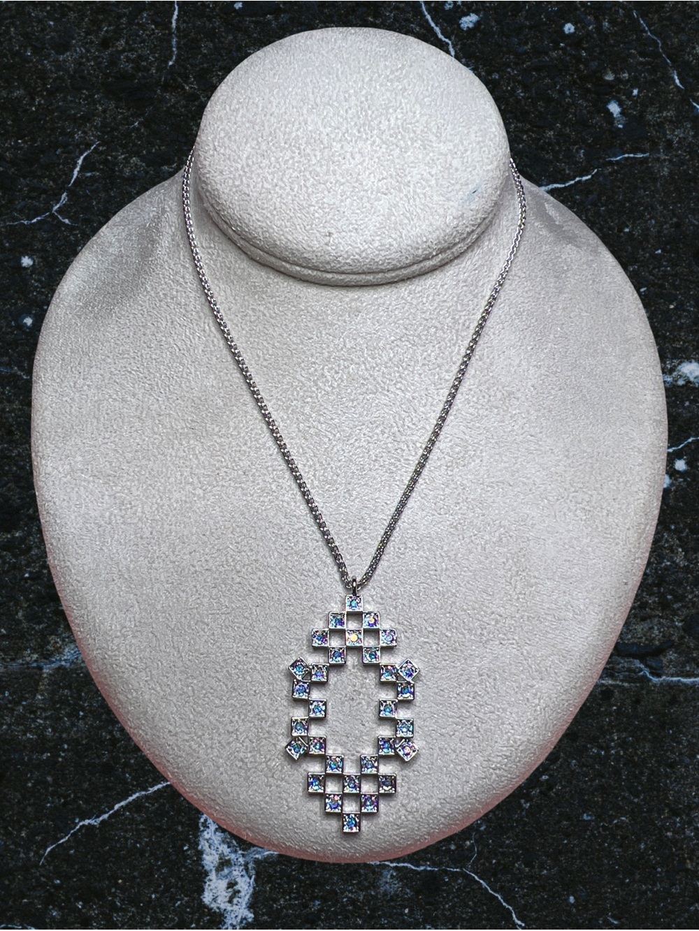 Touchstone Crystal by Swarovski FLOATING CUBES Pendant AB Crystal Rhodium Plated